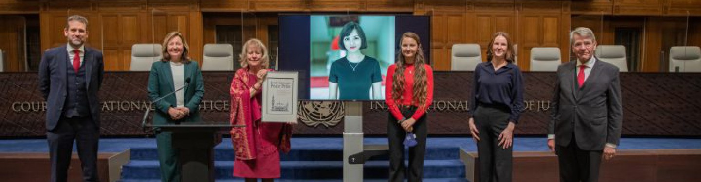 Rhea Mahanta receiving the Youth Carnegie Peace Prize 